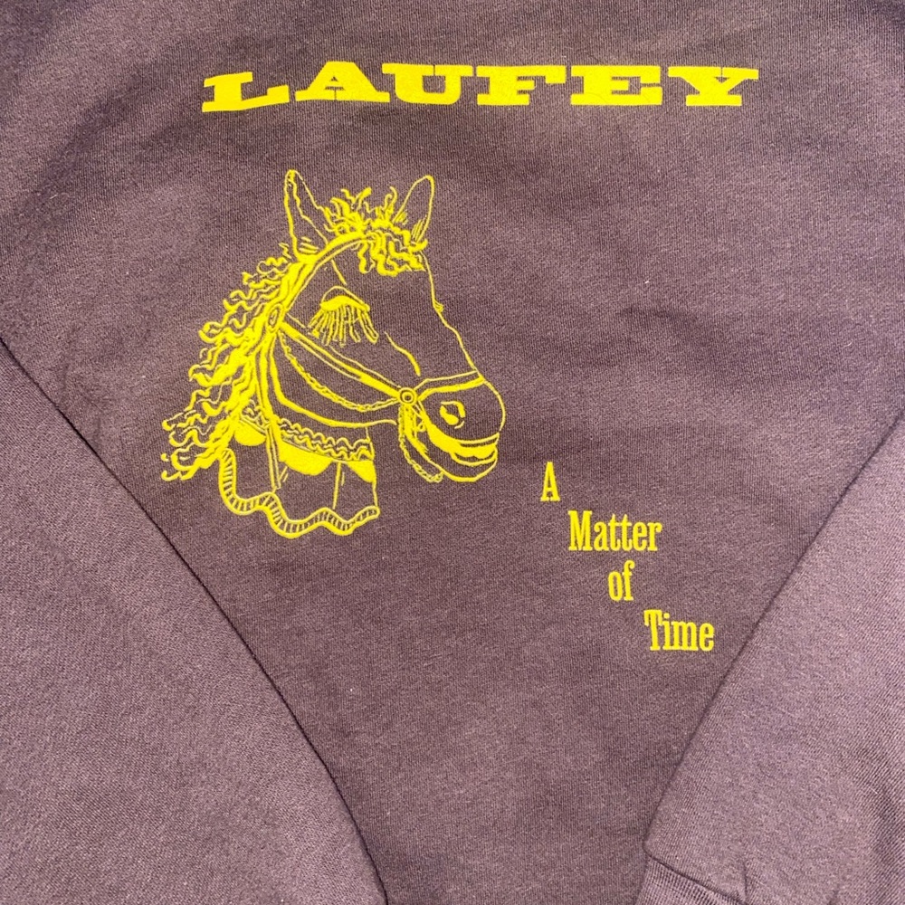 Laufey Brown Crewneck with Yellow Carousel Horse Graphic